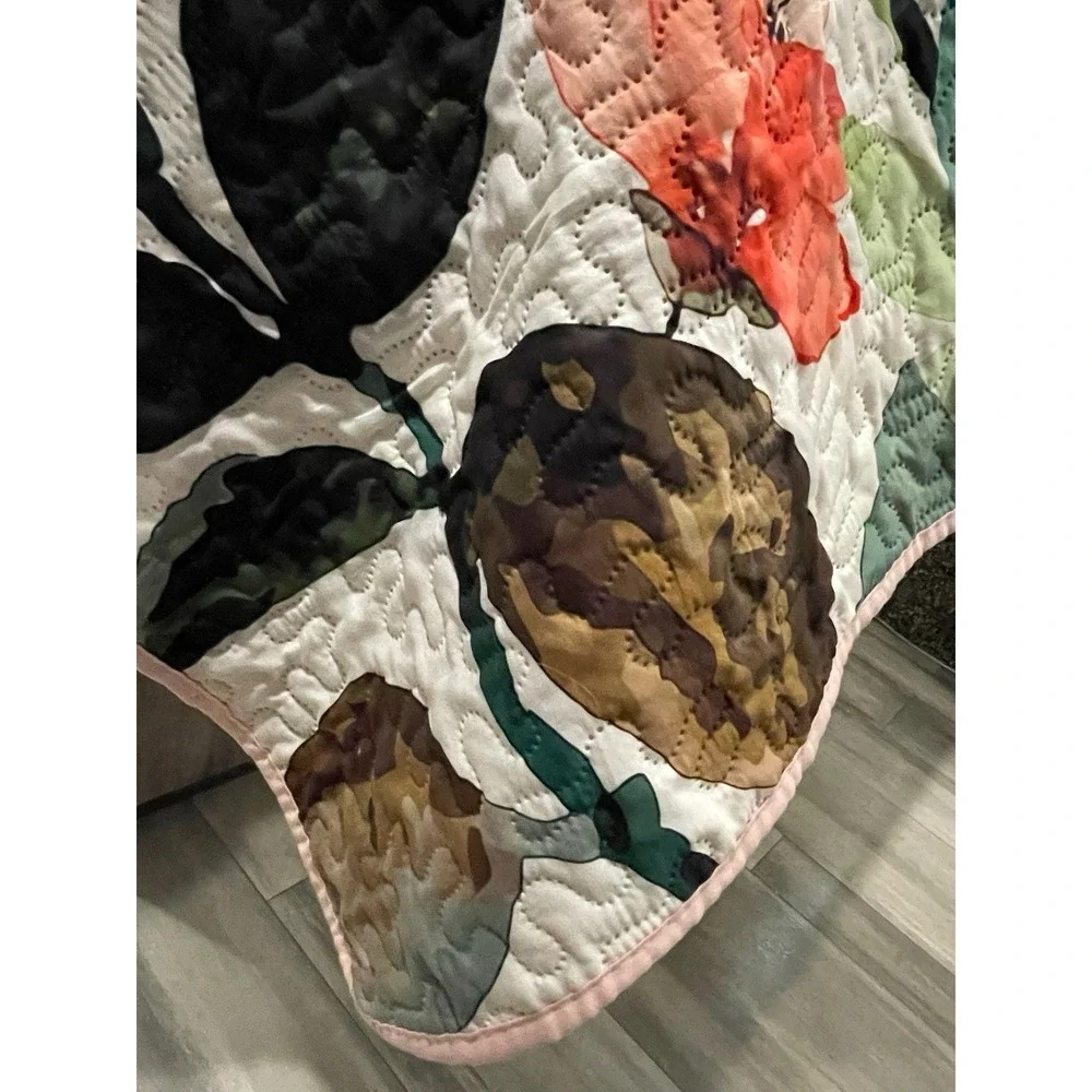 Queen Size Multi color/pink floral Quilted Quilt Bedspread‎